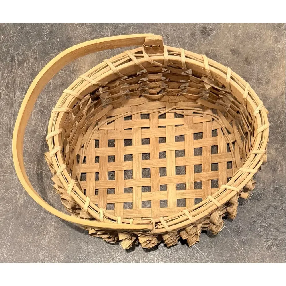 VTG Native American Penobscot Wabanaki Curly Ash Splint Basket W/ Folding Handle